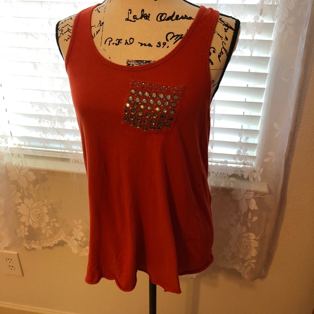 Burnt orange tank with detailed pocket